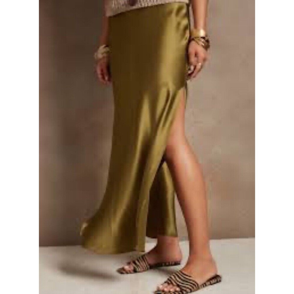 Banana Republic Skirt Dreamer Cargo Green 100% Silk Satin Maxi Beach Medium